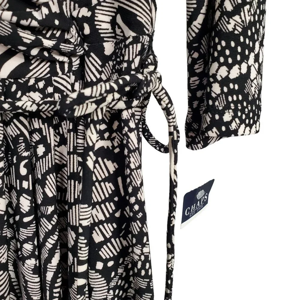 Chaps NWT Size XL Dress Jersey Knit Midi Stretch Faux Wrap Belt Abstract Black - Picture 12 of 12